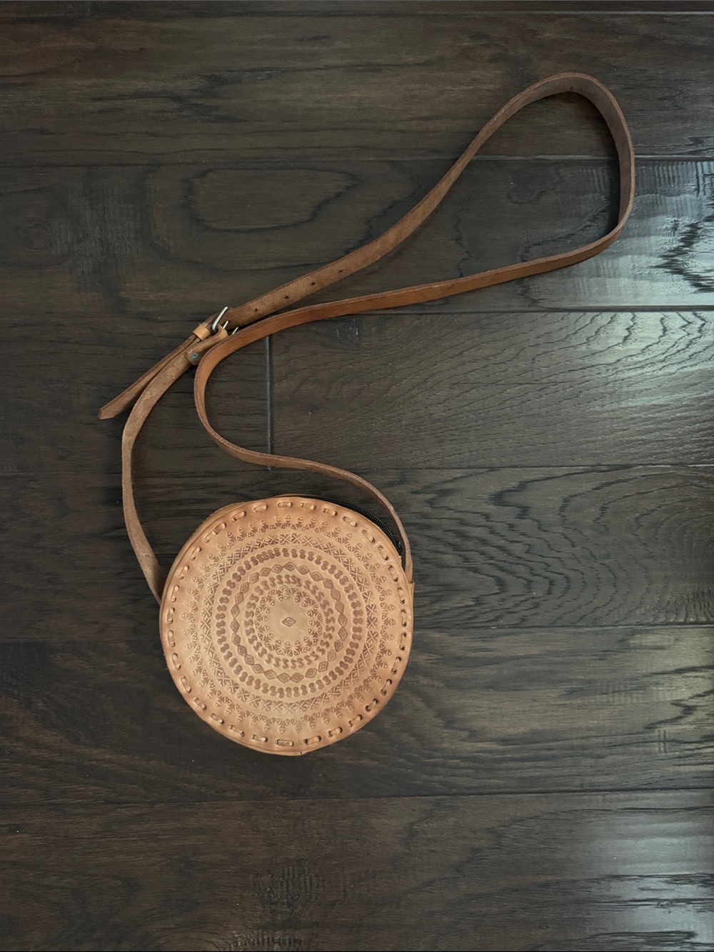 Handcrafted Tan Leather Round Crossbody Bag